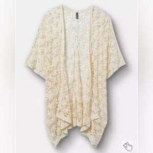 Torrid Cream Crochet Lace Duster Kimono Cardigan Swim Cover Up Boho XL 1X OS